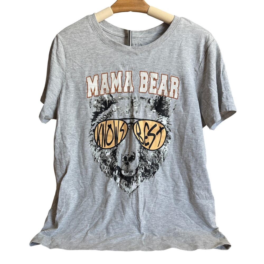 Zoe + Liv Women's Gray Mama Bear Short Sleeve Graphic T-Shirt - Size Large - NWT